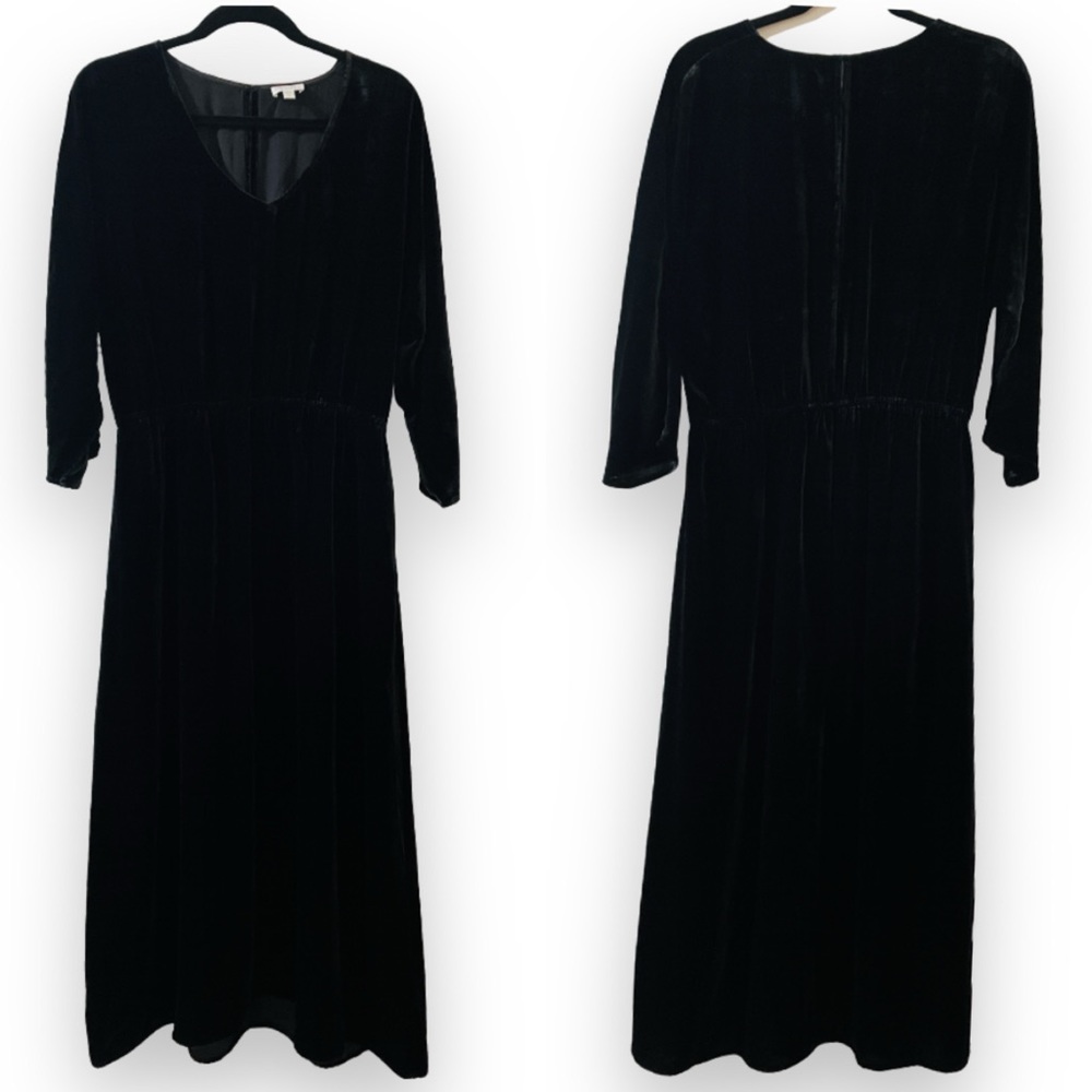 Garnet Hill V Neck Velvet Maxi Dress Pockets Medium